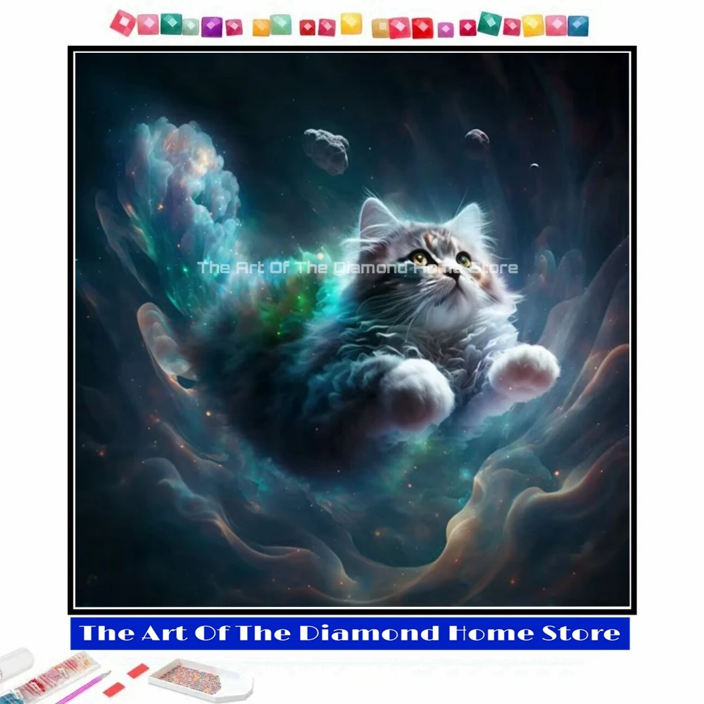 

Cute Starry Sky Cat 5D DIY AB Drills Diamond Painting Fantasy Animals Starry Art Rhinestone Cross Stitch Embroidery Home Decor