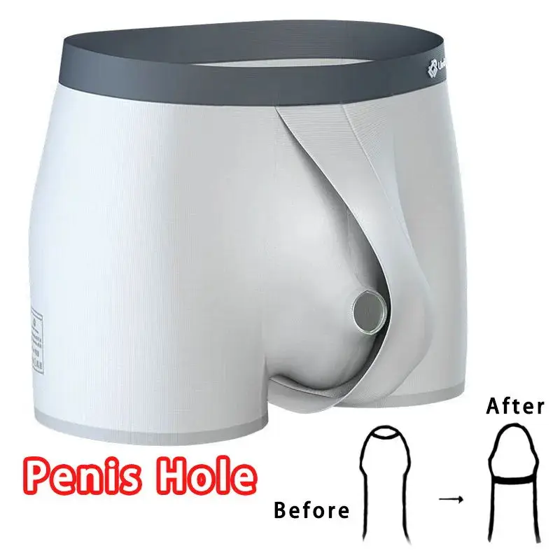 

Man Separate Dual Pouch Underwear Phimosis Breath Long Foreskin Physical Therapy LIngerie Front Open Hole Sheath Boxers Enhance