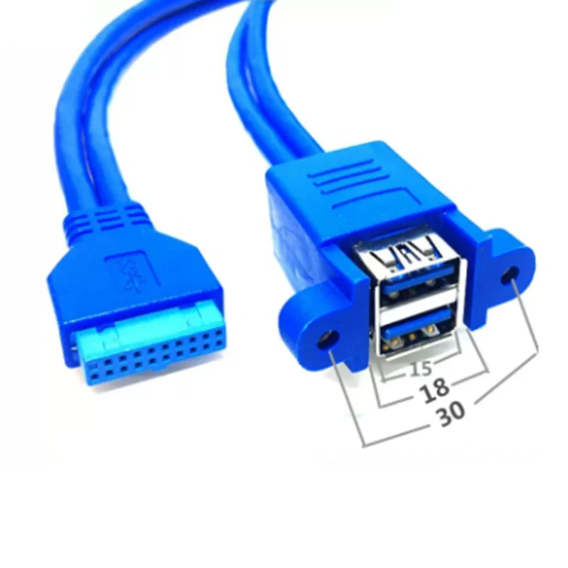 Stackable USB 3.0 Female Panel Type to Motherboard 20Pin Header Cable Dual Ports 50cm