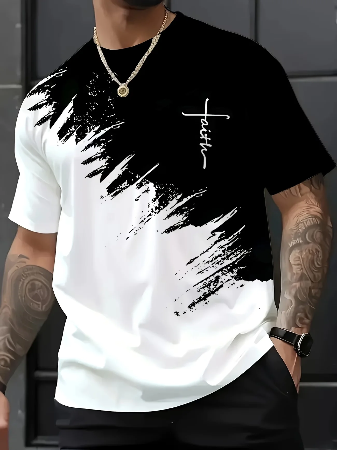 Men Crew Neck Short Sleeve T-Shirt Color Block Vertical Stripe  Print Casual Daily