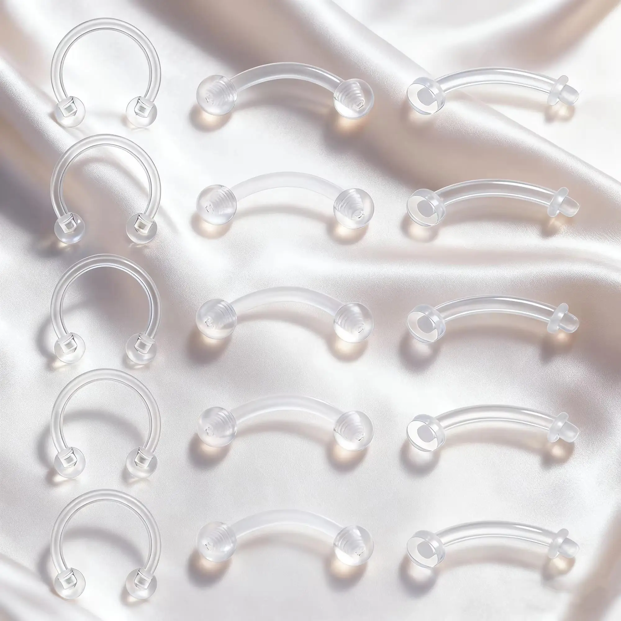 15pcs 16G Clear Flexible Plastic Daith Ear Stud Rook Earrings Nose Ring Eyebrow Rings Curved Barbells Belly Piercing Retainers