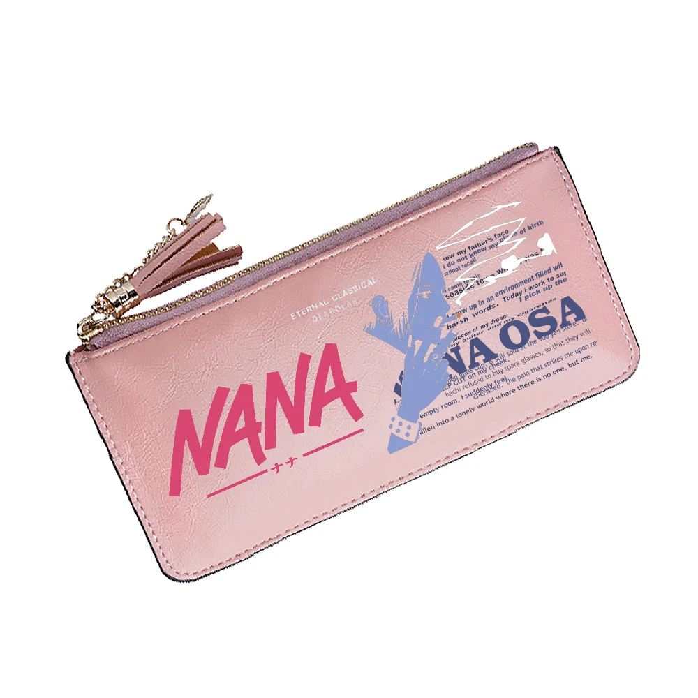 Anime NANA Women Pink Wallet Kwaii ID Card Holder borsa lunga con tasche per monete Pu Leather Money Bag Girls Phone Clutch Bag