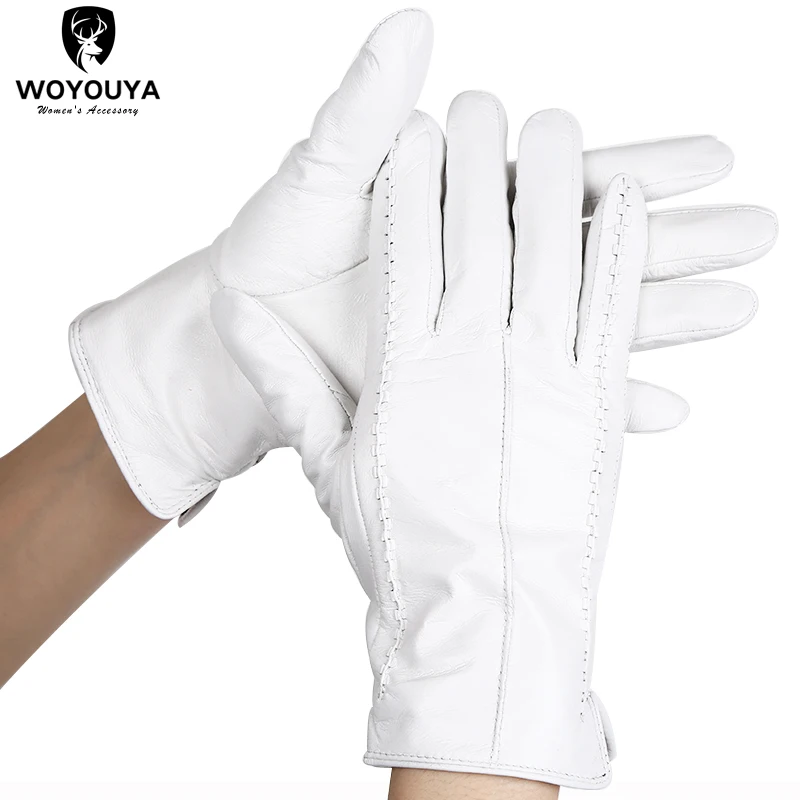 Fashion White leather gloves Comfortable leather gloves women top grade women\'s leather gloves Keep warm winter gloves-2226D