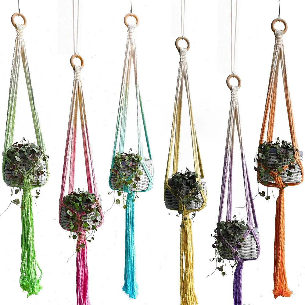 Gradient  color Macrame indoor colorful hanger for plant  Macrame plant pot holder