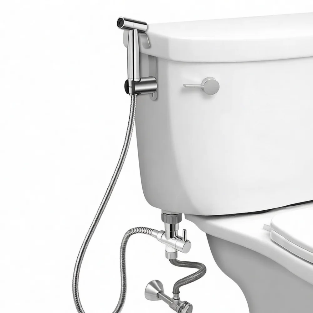 Toilet Bidet Spray Gun Angle Valve One In Two Out Diverter Copper Bathroom Sprayer Kit Modern Handheld Cleaning Shower Head