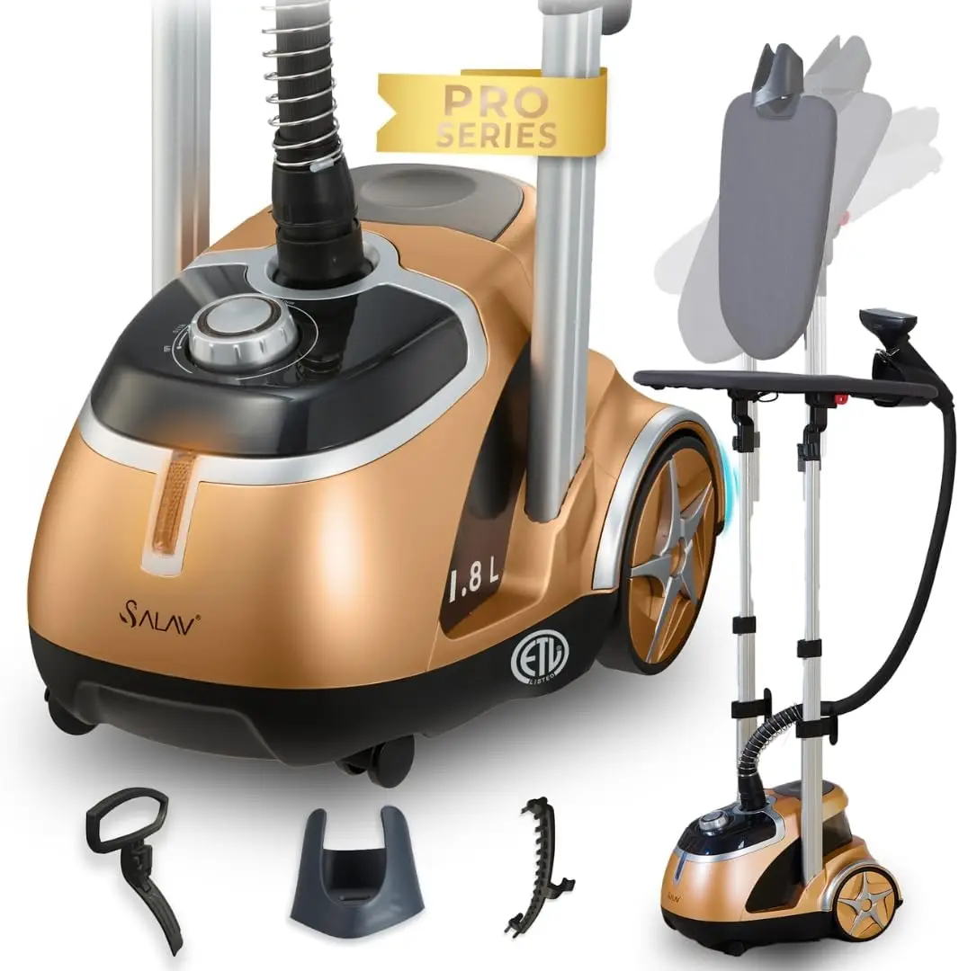 

Профессиональный отпариватель для одежды со встроенной гладильной доской, непрерывный пара мощностью 1500 Вт, 4 настройки пара, хромированная отделка, нержавеющая сталь