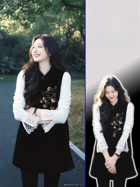 

Комплект из блузки и жилета больших размеров с красивой вышивкой, весенняя мода для женщин больших размеров, с высокой талией, с цветочным принтом, длинный.