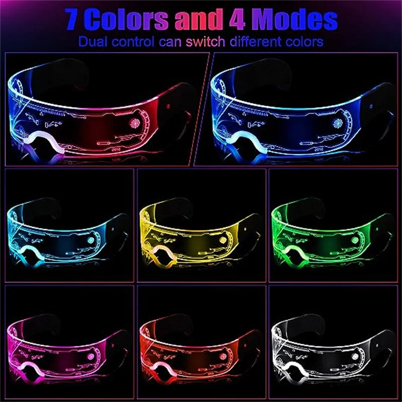 LED Luminous Sunglasses Vintage Punk Goggles Men Women Fashion Party Christmas Colorful Light Up Glasses Shades UV400