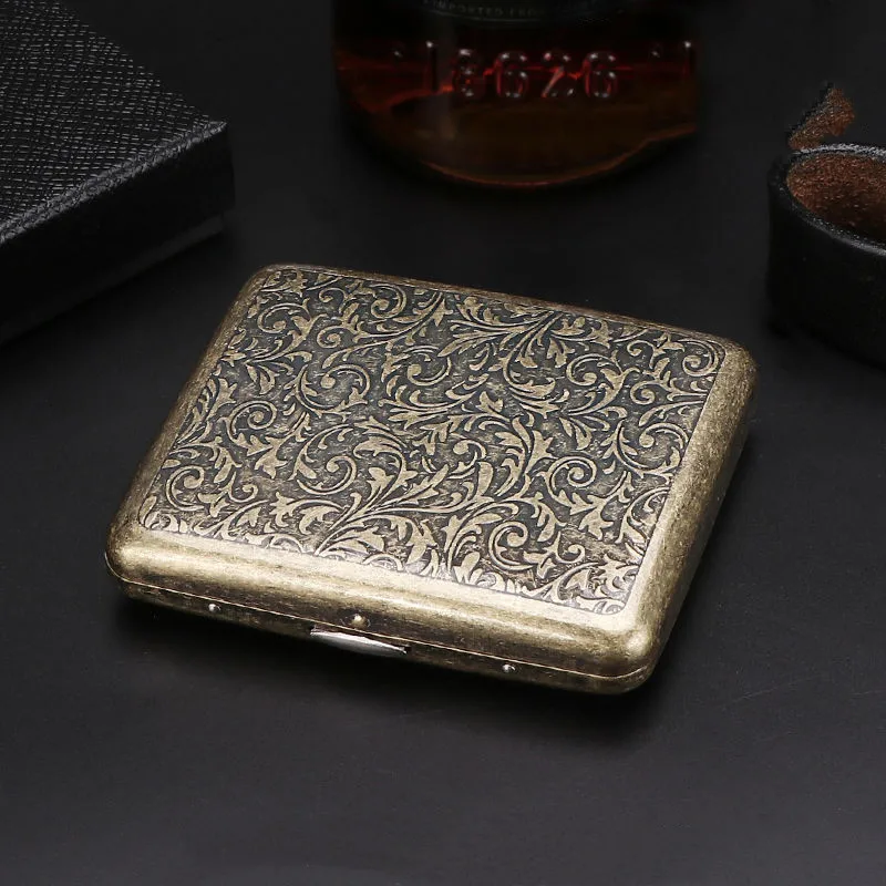 1pc Vintage Metal Cigarette Case with Gift Box Container 20 Pcs Regular Size Tobacco Holder Pocket Storage Smoking Accessories G