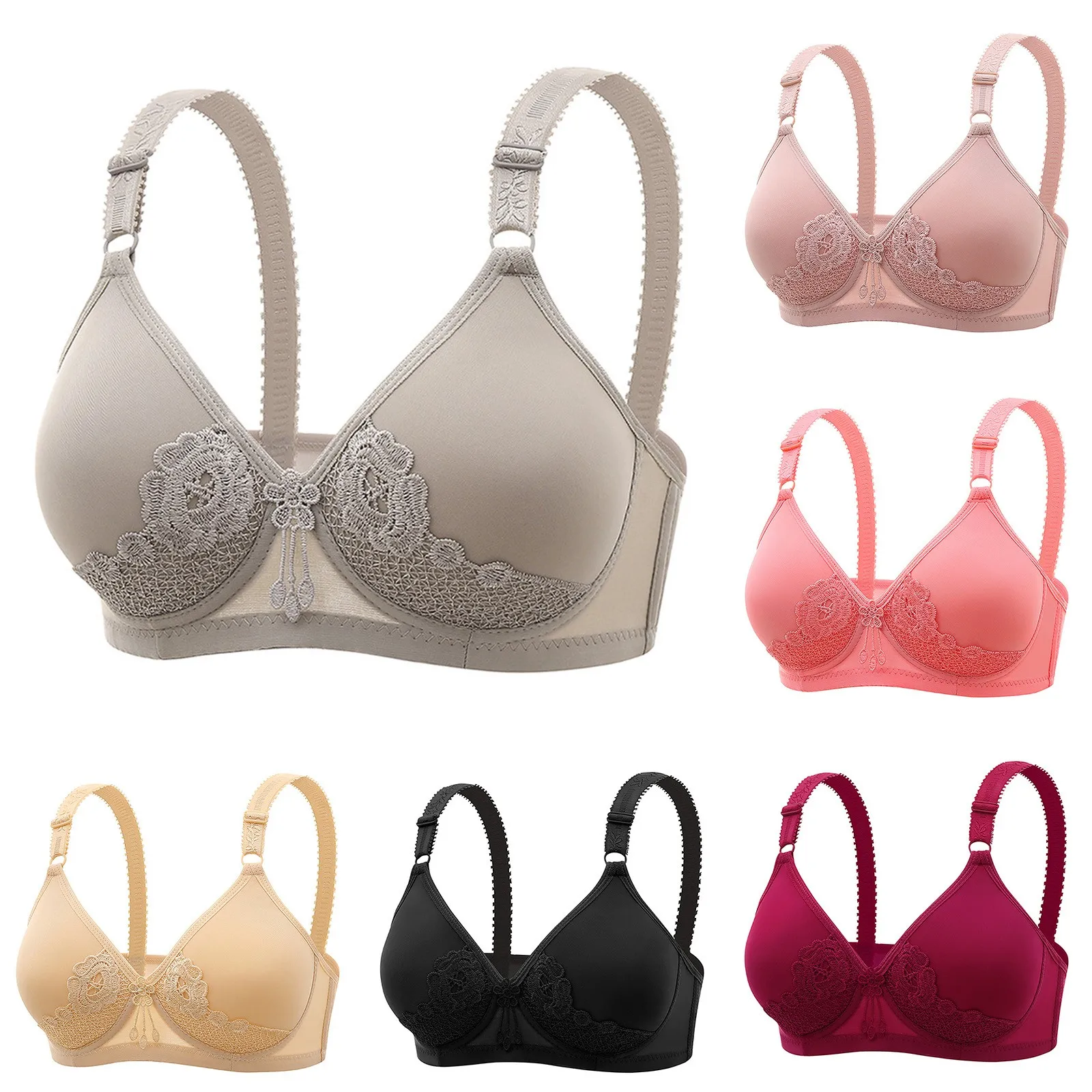 Women's Front Side Buckle Lace Edge Without Steel Ring Movement Seamless Gathering Adjustment Ultra-thin Ice Silk Padded Bra