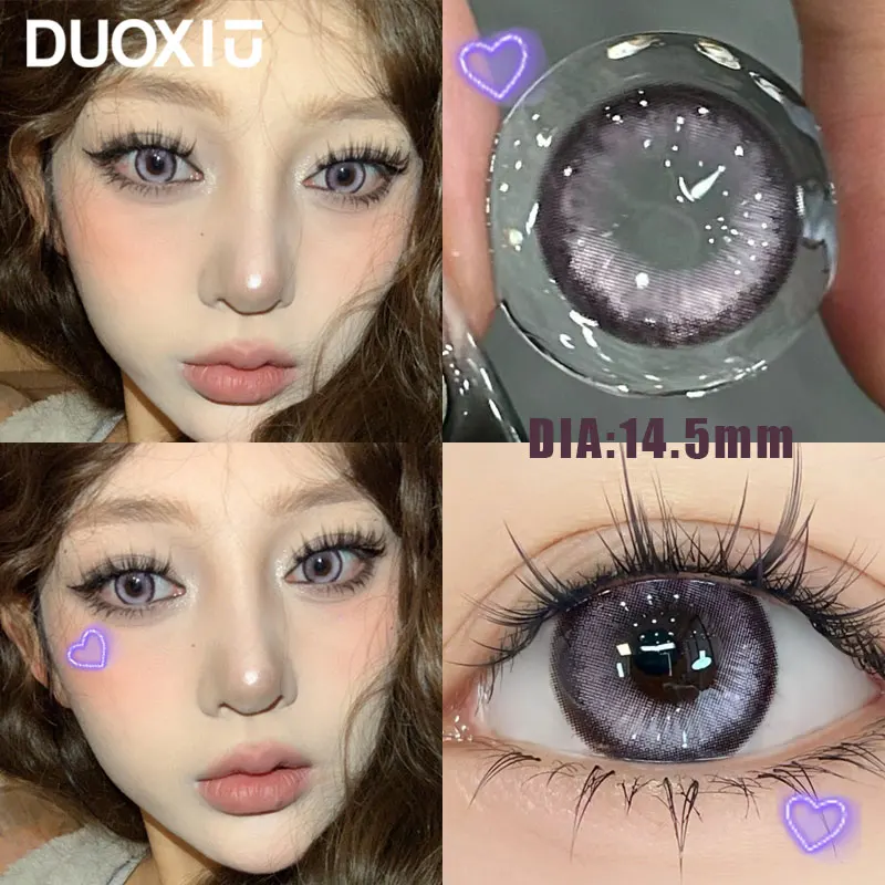 DuoXiu 1Pair Soft Contact Lenses Pink Lenses Purple Eye Diameter 14.5mm sclera pupils Grey Lens Myopia Degree Beautiful Pupil