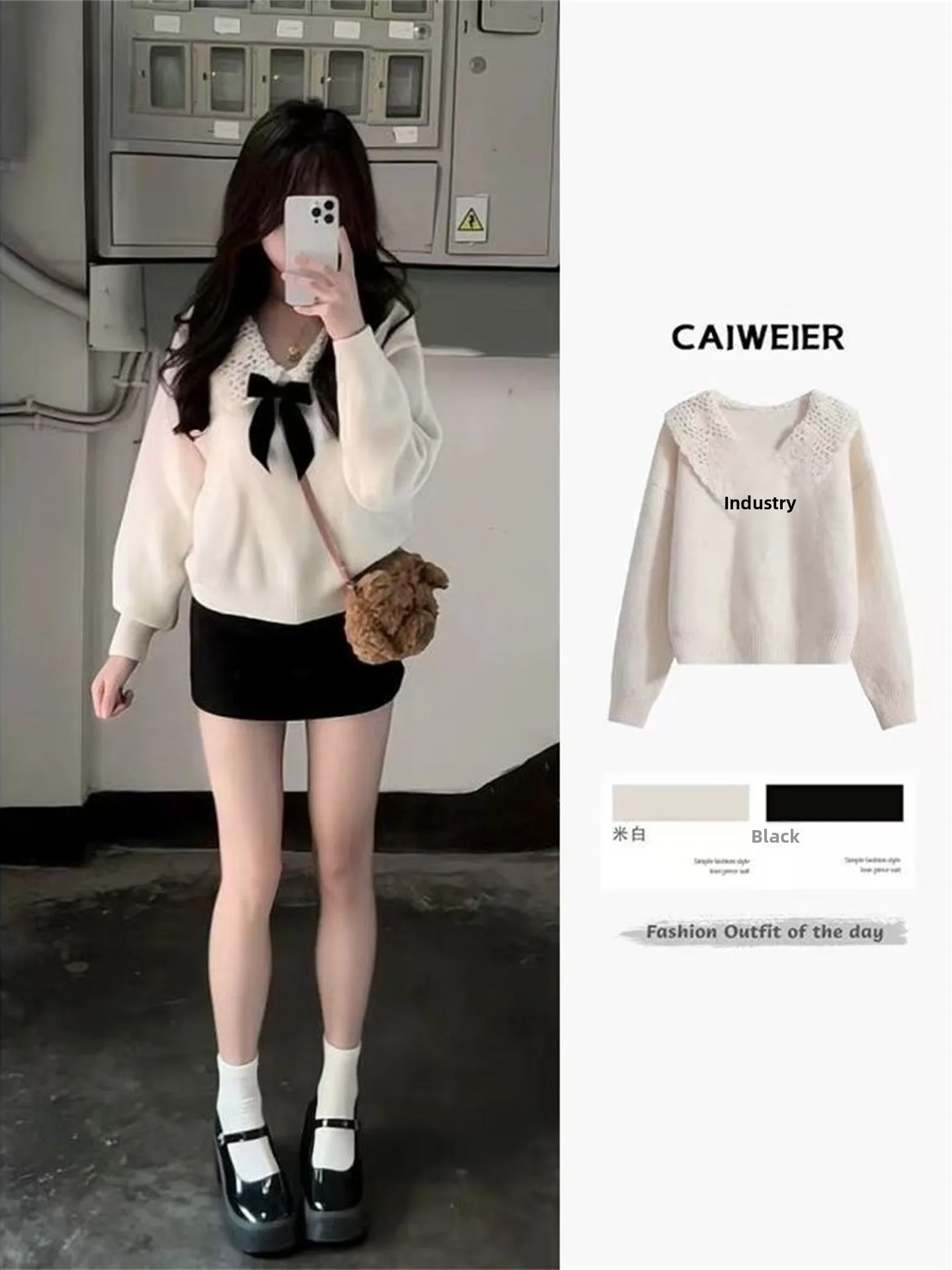 

Knot Knitted Doll irt Sweater Women's Winter Faion College Sle Top Light Beige Casual Sle round Ne Long S...