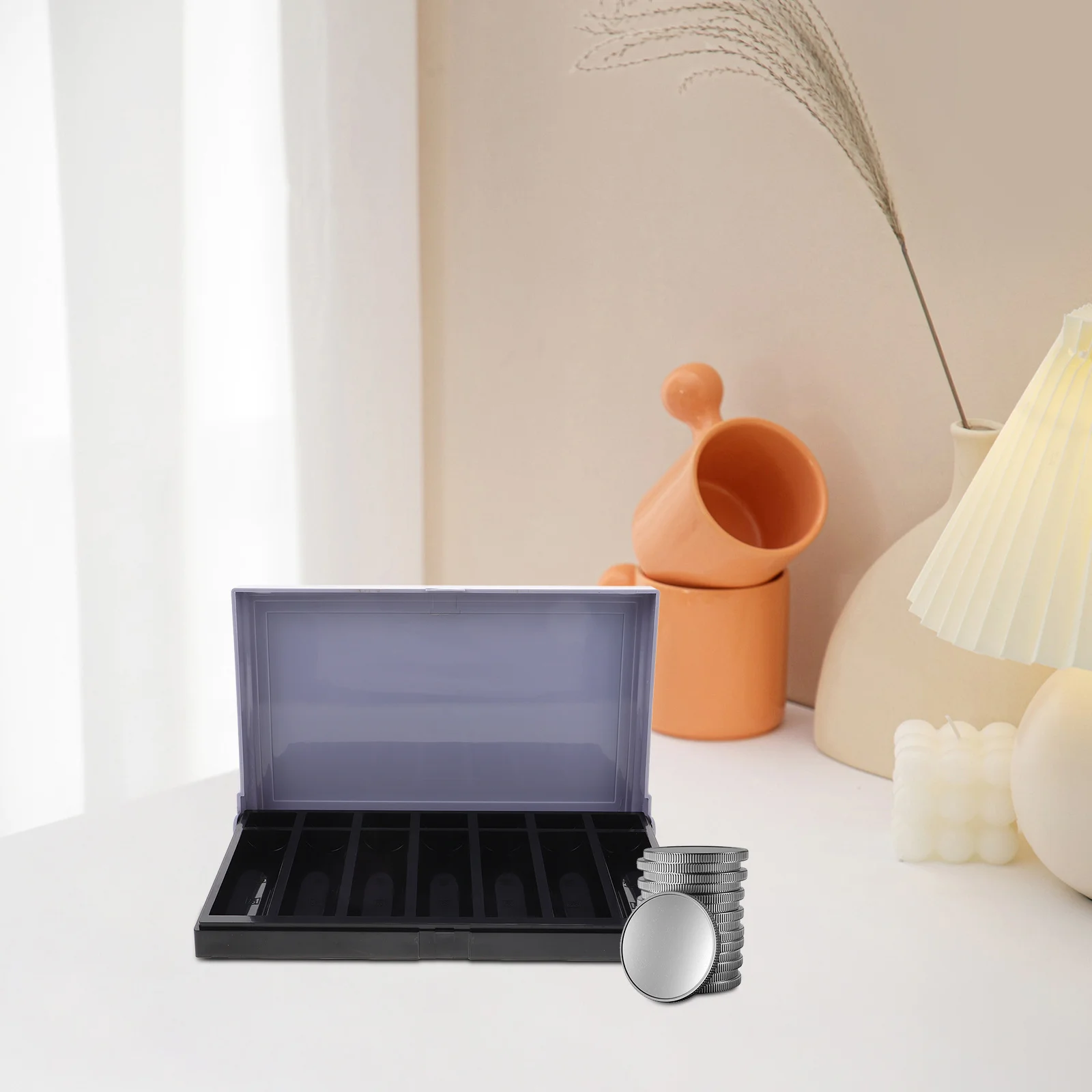 Multi-Function Desktop Coin Organizer Coin Holder Gray Large Capacity Quick Sorting Tray for Cash Handling Efficiency