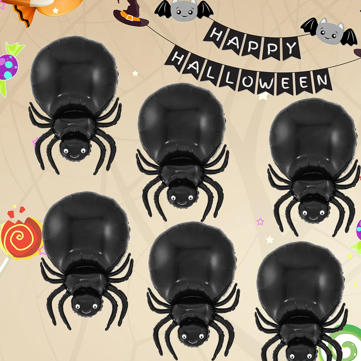 2/5 Stück Halloween-Folienballons in Spinnenform, Halloween-Party-Dekoration