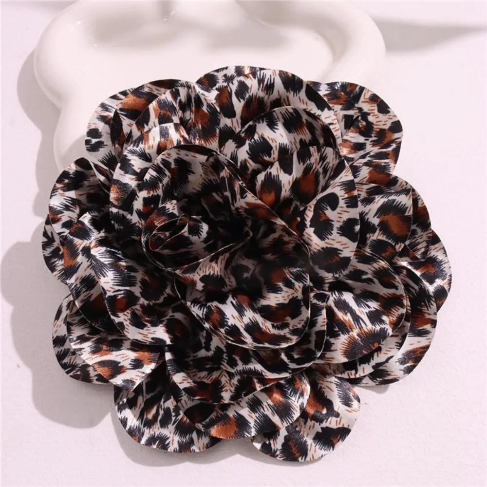 New French Satin Large Flower Pins Cloth Fabric 19cm Clothing Accessory Leopard Print DIY Flower Brooch Pins Wedding Party