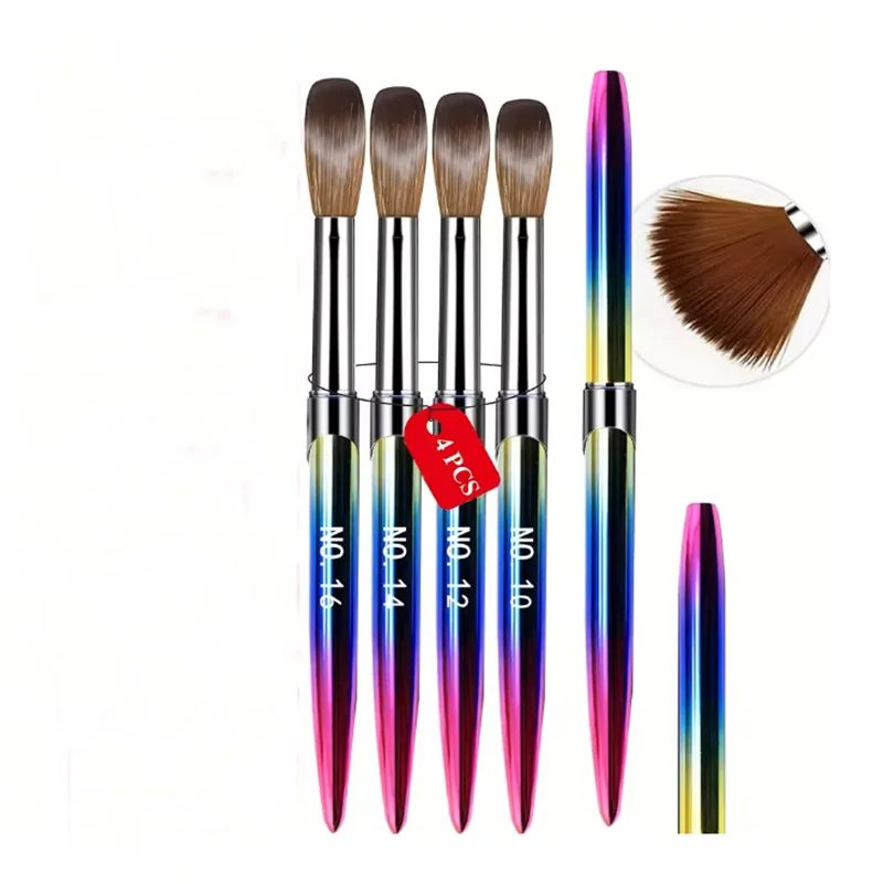 Ensemble de pinceaux pour Nail Art en acrylique, 4 pièces, taille 10/12/14/16 pour Application de poudre acrylique, brosse pour Nail Art F