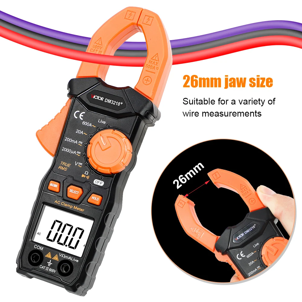 Victor 3218+ Digital Clamp Multimeter Ture RMS Auto Range Diode Resistance 20MΩ Frequency AC/DC 600V 600A Live Wire Clamp Meters