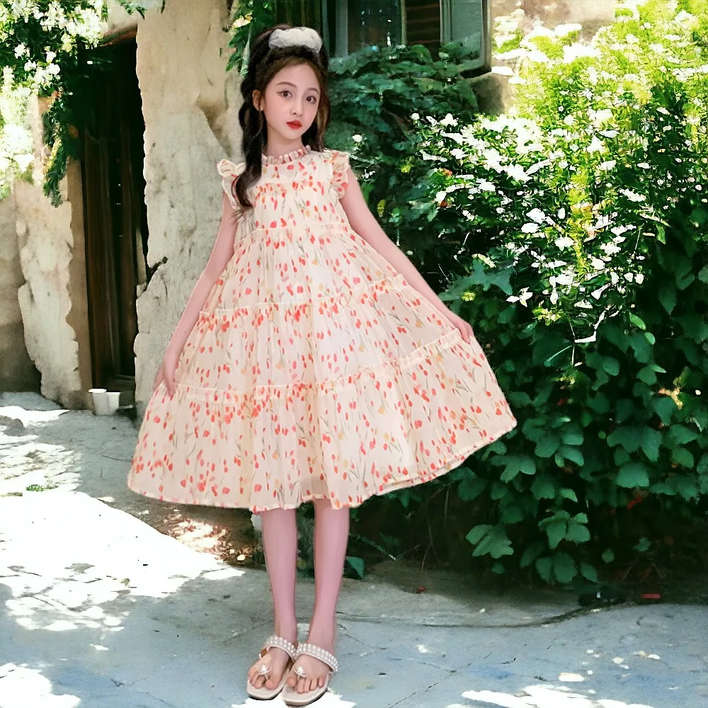 

Summer Kids Pink Princess Dress for Girls Clothes Floral Party Dresses Prom Outfits Teenager Lolita Vestidos 4 6 8 9 10 12 Years