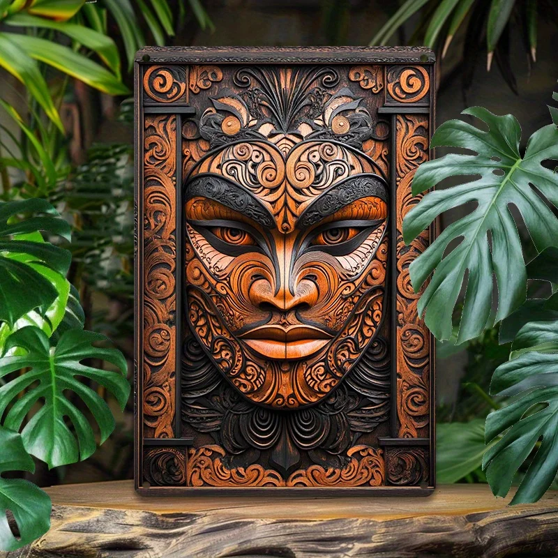 Vintage Maori Tiki Mask Aluminum Wall Art 8x12