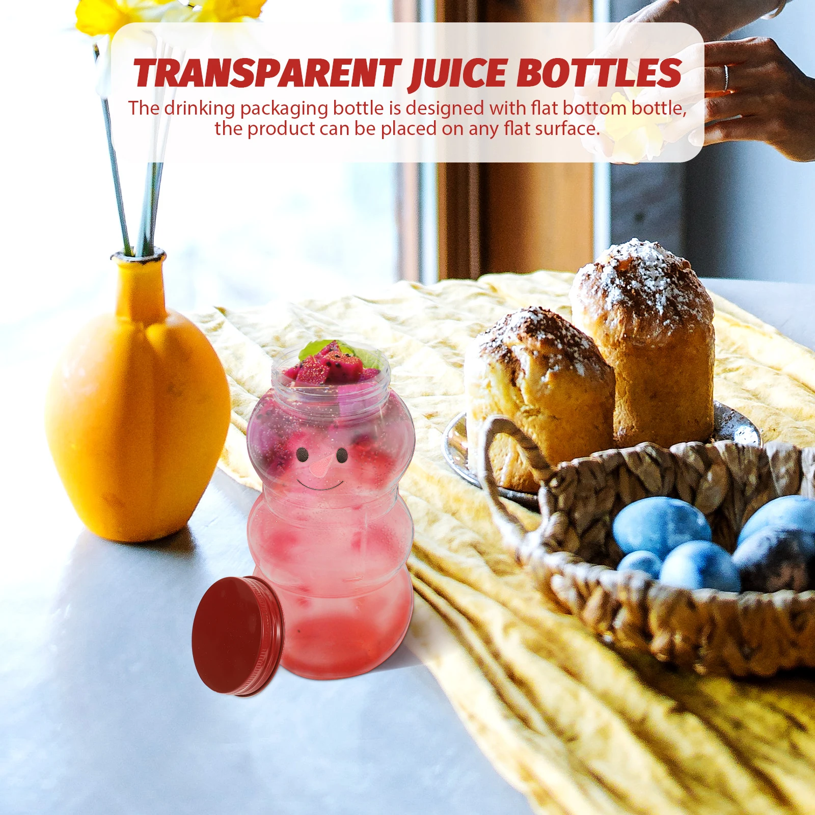 

10 Sets Christmas Plastic Juice Bottle Xmas Candy Bottles Christmas Snowman Shape Milk Bottles With Lids Supplies with Scarves