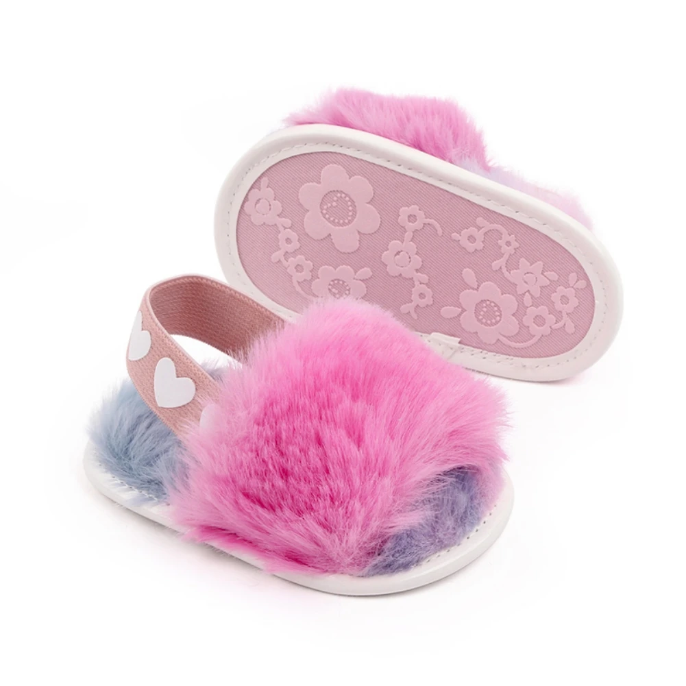 Moda neonate scarpe in pelliccia sintetica primavera Cute Infant Toddler Slipper sandali in peluche suola morbida scarpe calde cinturino posteriore