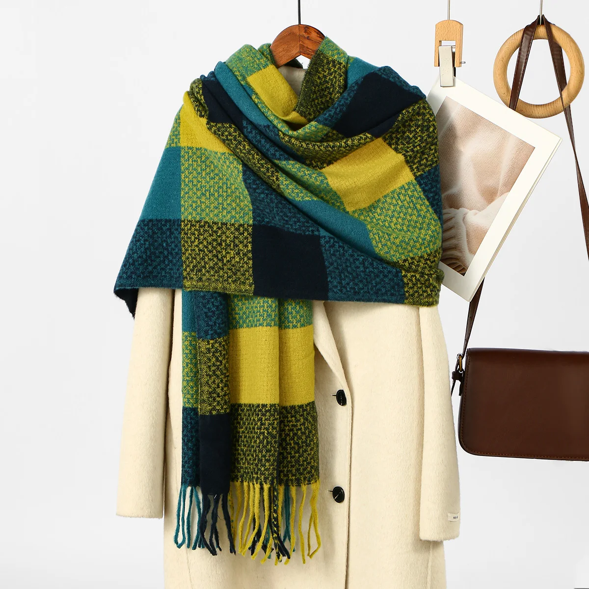 Neuer Leoparden-Kaschmirschal für Damen, Winter, hält warm, modischer kariertes, langer Schal, Damen-Wickel, dicker Pashmina, für den Außenbereich – Detail 28