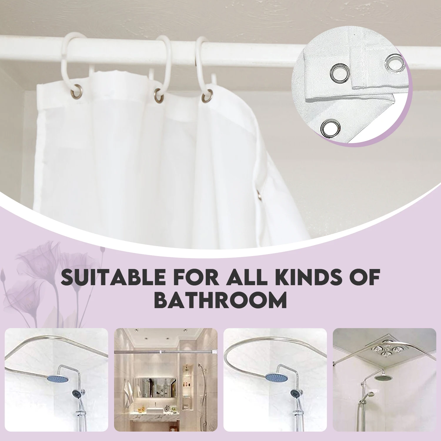 Shower Curtain for Bathroom with 12 Hooks Waterproof 180*180cm