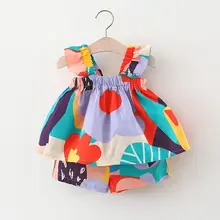 Verão bebê meninas conjuntos de roupas suspender topo cor combinando colete floral + calças casuais das crianças pequenas roupas terno