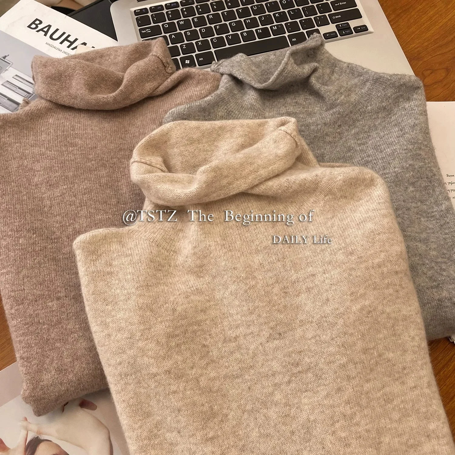 

100% pure cashmere sweater women's turtleneck sweater with autumn winter pile neck sweater with rolled edge bottom knitwear