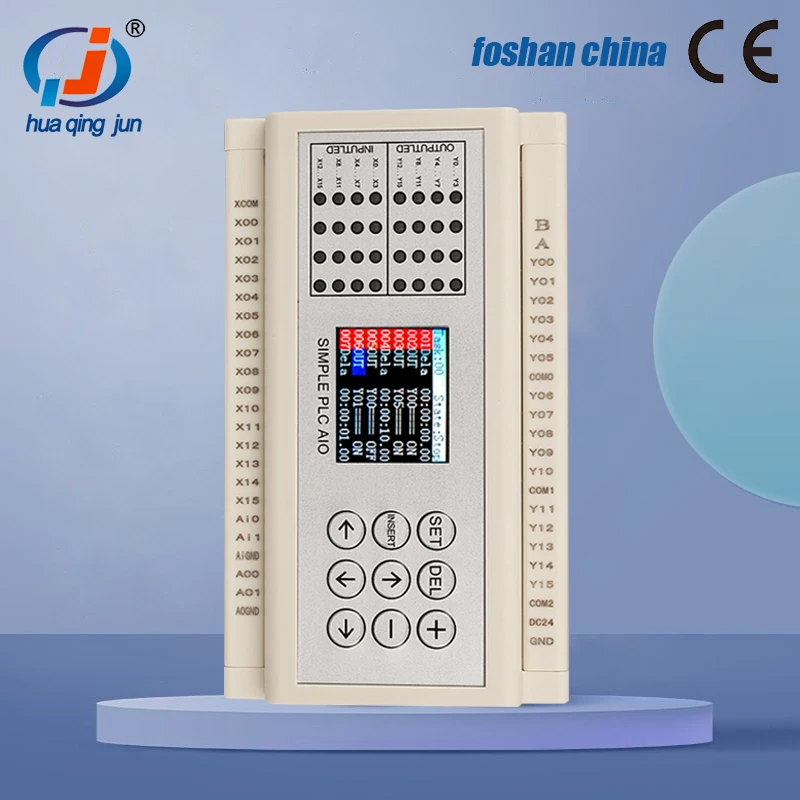 

Huaqingjun 16DI 16DO Relay Output PLC 2AO 0-20mA 0-10V QJ-32R-2AO Programmable Logic Controller for VFD