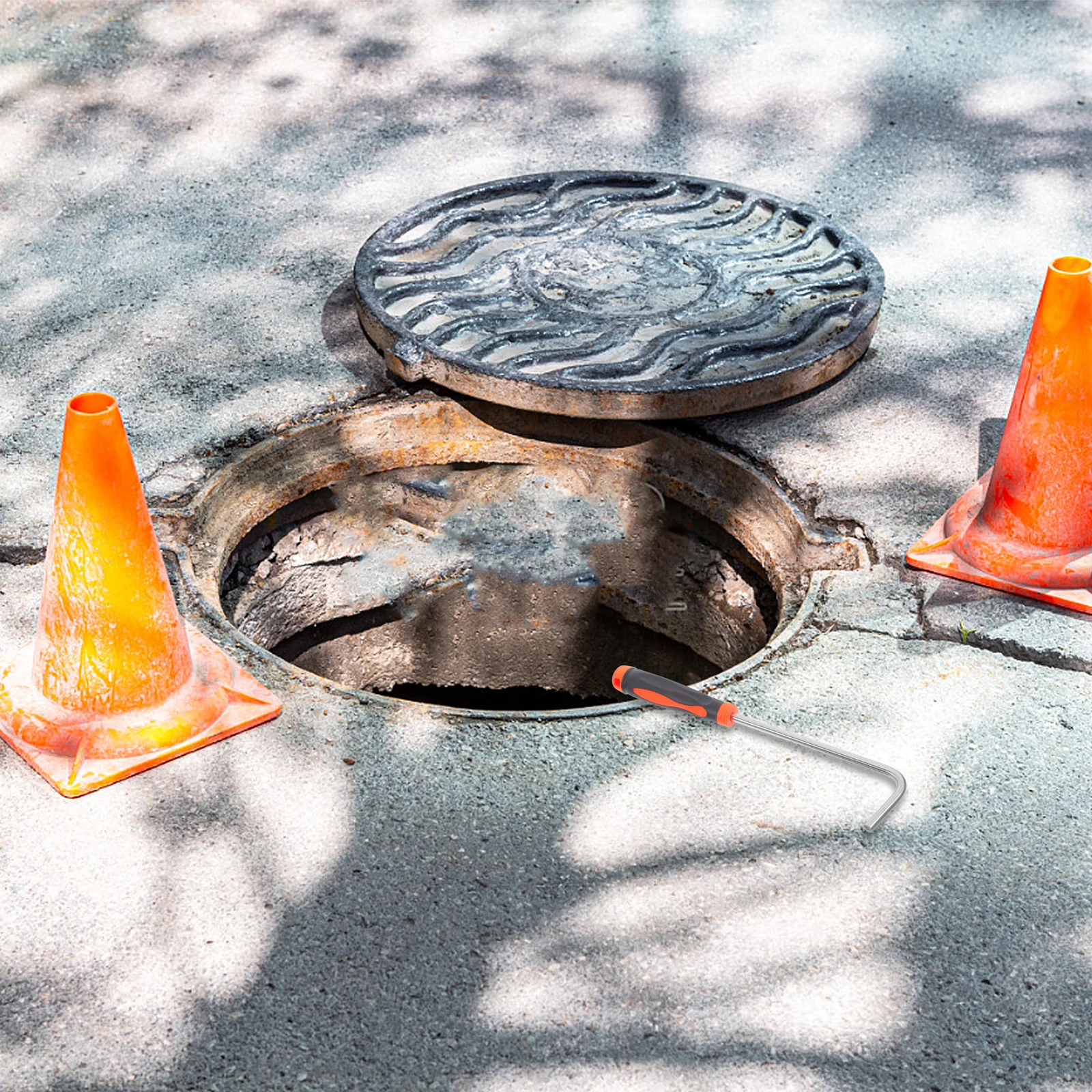 

Rolling Door Hook Stainless Steel Manhole Cover Lifter Rubber Handle Heavy Duty for Roller Shutters and Drain Covers Pull Rod