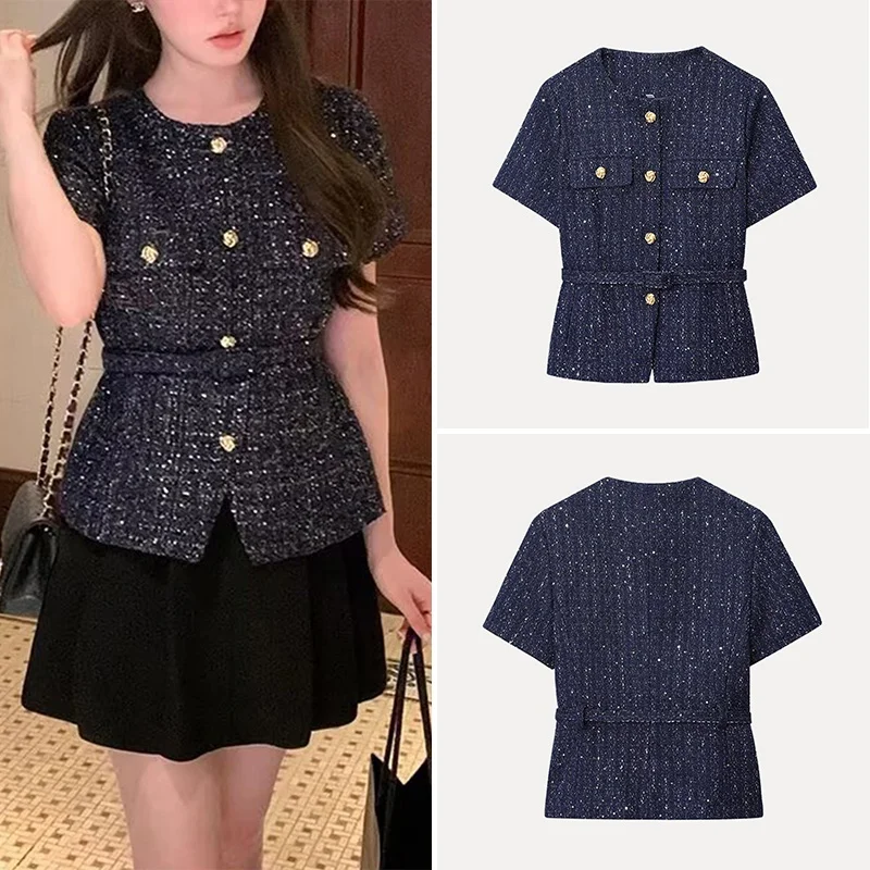 

Женская верхняя одежда Ele Commuter Sle ort Faionable Chic Personali Summer 2025 Z Slim Fit круглого цвета на пуговицах...