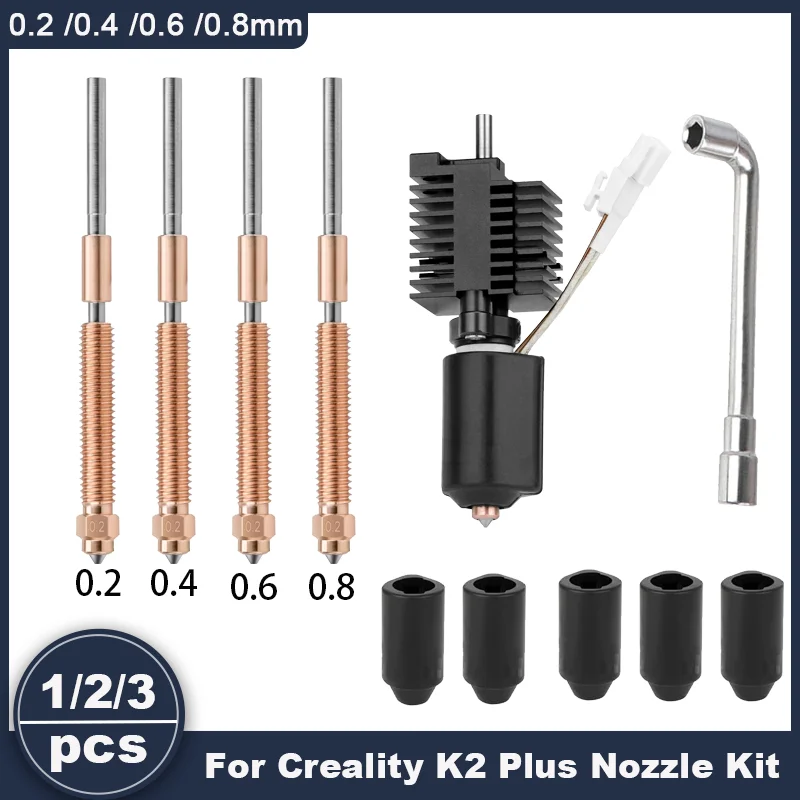 For Creality Hi/K2/K2 Pro/K2 Plus High-Flow Nozzles,quick change (0.2/0.4/0.6/0.8mm) High-Flow Steel-Tip Copper Nozzles&Titanium