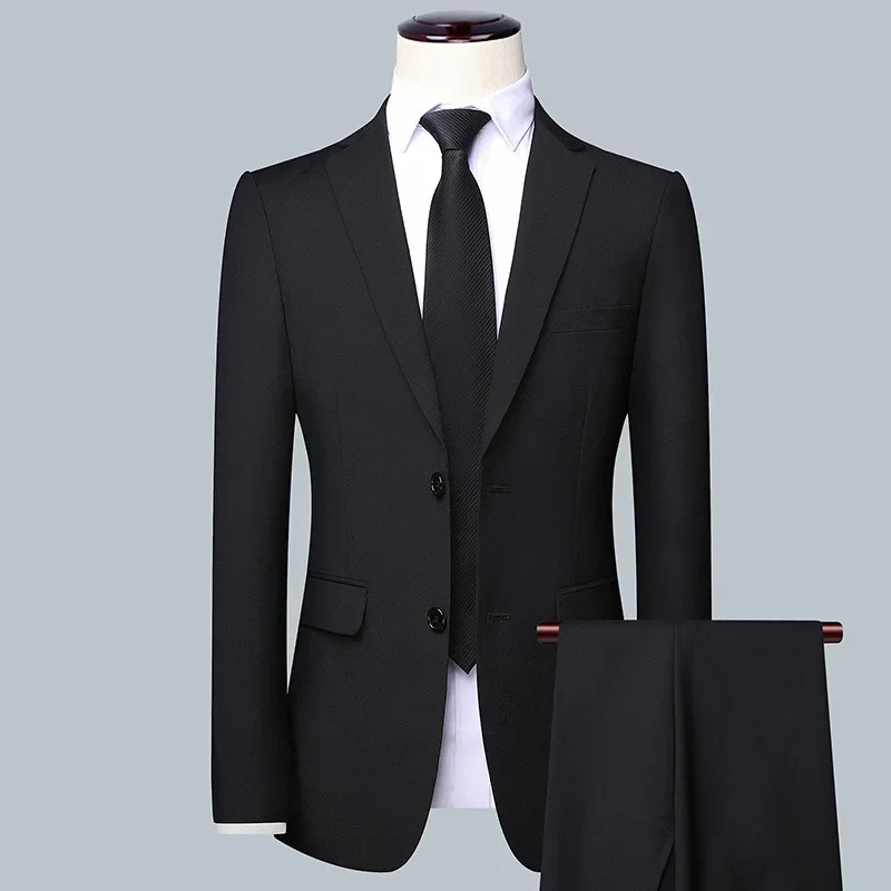 

Boutique (Blazer + Trousers) Men's British Style Elegant High-end Simple Casual Gentleman Best Man Suit Two-piece Suit