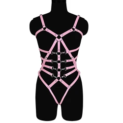 Pink Leather Harness Set Sexy Body Bondage Erotic BDSM Lingerie Harajuku Straps Leg Garters Belt Harness Erotic Stocking Belt