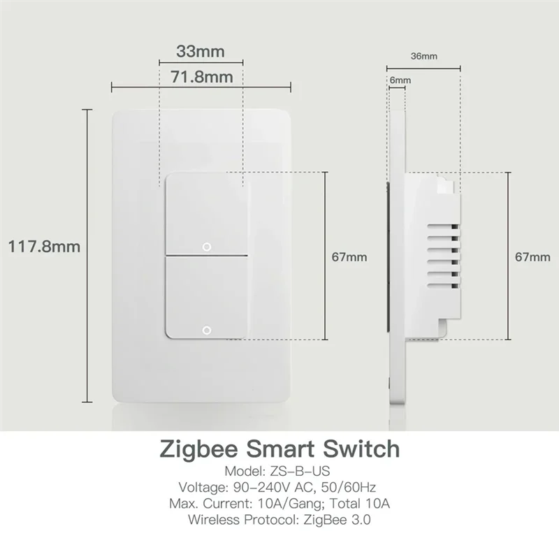 A64K Tuya Zigbee Switch Single Fire Zero Fire Universal Switch Remote Timing Control 120Type Pushbutton Wall Switch US Plug
