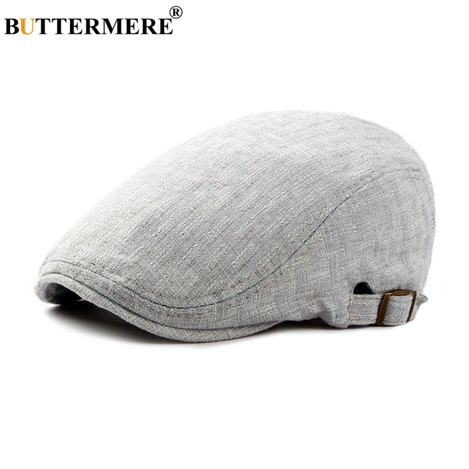 BUTTERMERE Mens Linen Flat Caps Adjustable Vintage Spring Summer Beret Hat Male Casual  Style Gifts British Duckbill Hats