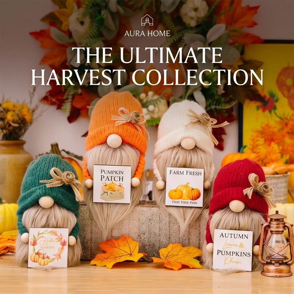 Set de Muñecos de Peluche de Gnomos de Calabaza para la Cosecha de Otoño - Tomte Sueco sin Rostro para Acción de Gracias, Elfo de Granja Otoñal, Decoración para Bandeja Escalonada y Hogar
