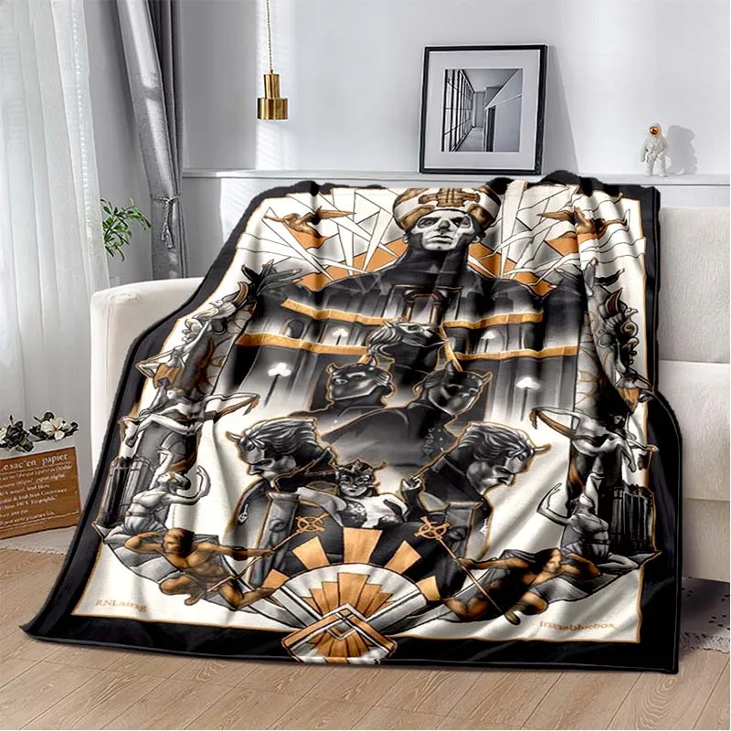 Ghost Swedish Rock Band Flannel Throw Blanket Papa Emeritus 3D Print Soft Plush Sofa Cover Warm All Season Gift For Metal Fans