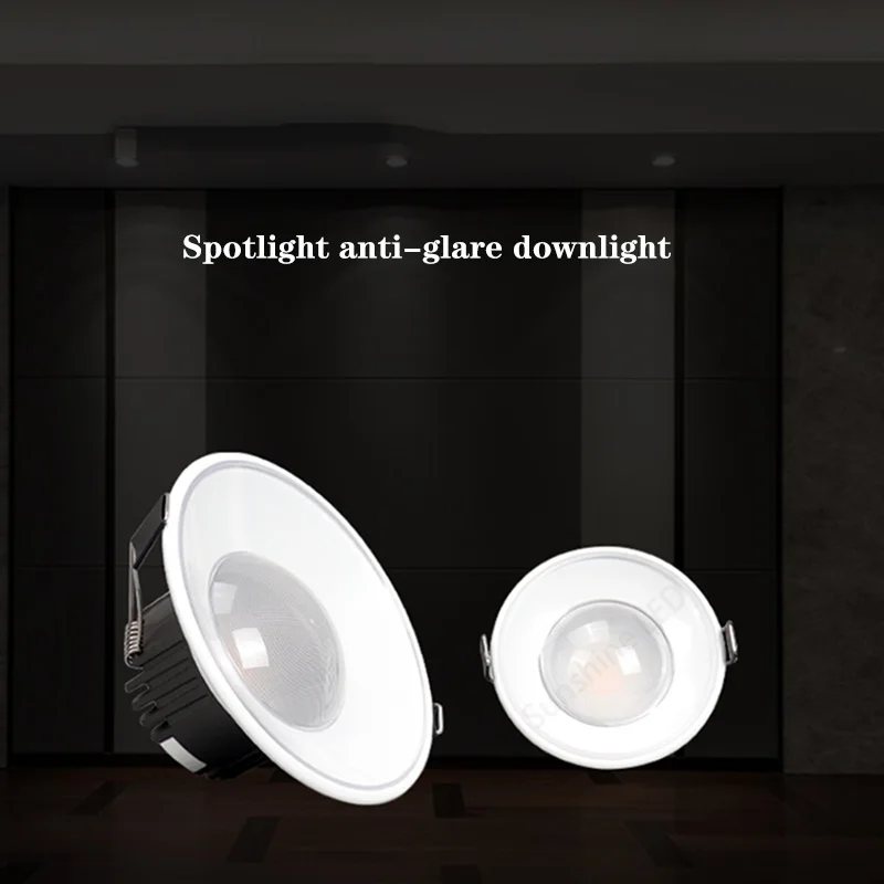 Anti-reflexo incorporado COB luz de teto LED, Home Spotlight, cozinha, quarto, sala de estar, shopping center, 7W, 12W, AC85, 265V