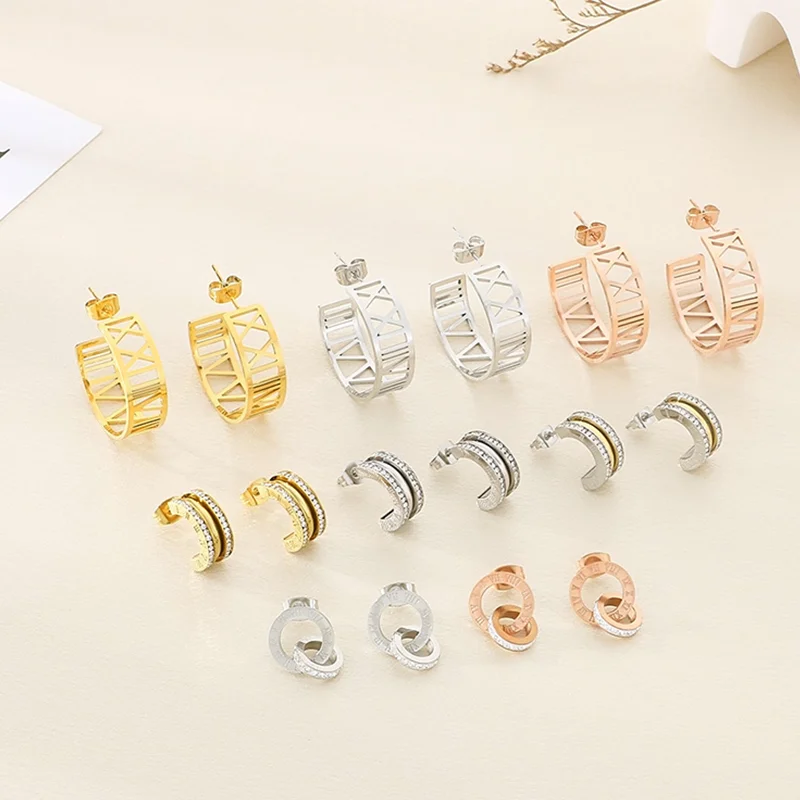 الأزياء الرومانية الأرقام الفولاذ المقاوم للصدأ الخواتم للنساء لامعة حجر الراين العصرية الذهب والفضة اللون حفل زفاف مجوهرات هدية #1