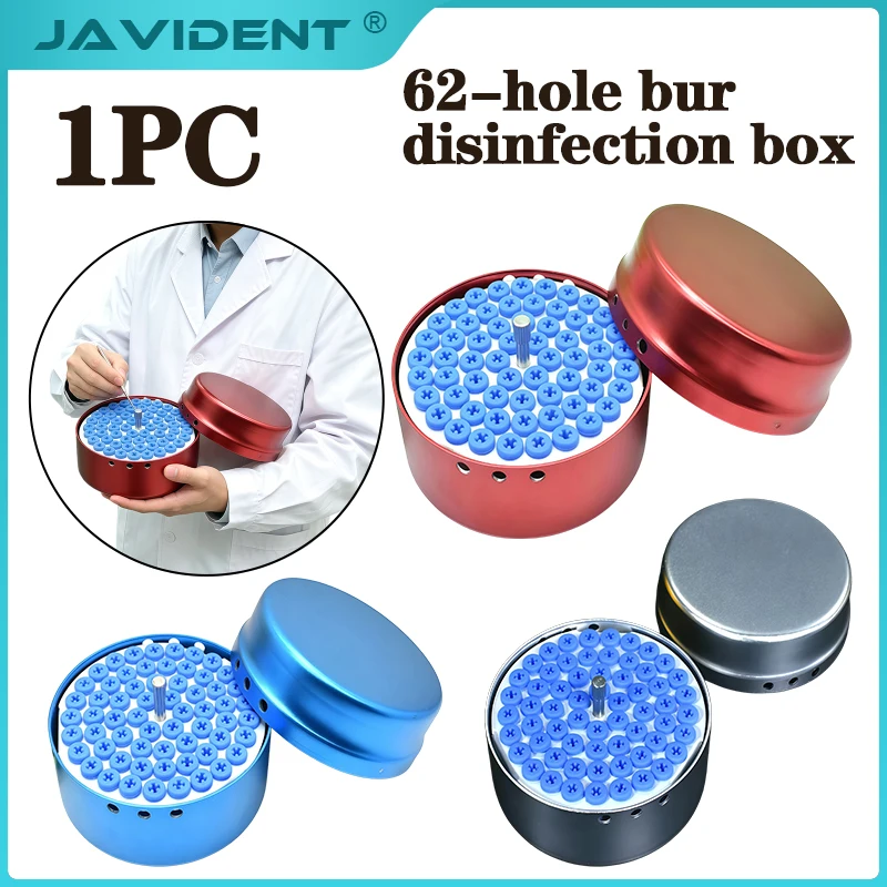 1Pcs 62-Hole Silicone Dental Bur Case, Aluminum Alloy Sterilization Case for High-Temperature Sterilization, Dental Bur Case