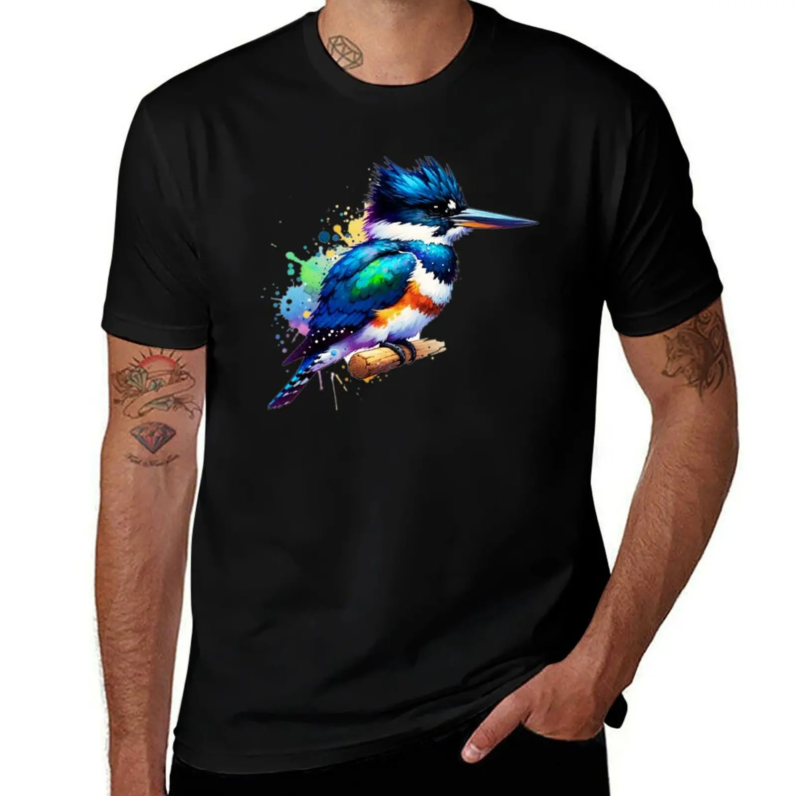 Watercolor Belted Kingfisher T-Shirt Casual Minimalist Short Sleeve Top T-Shirt