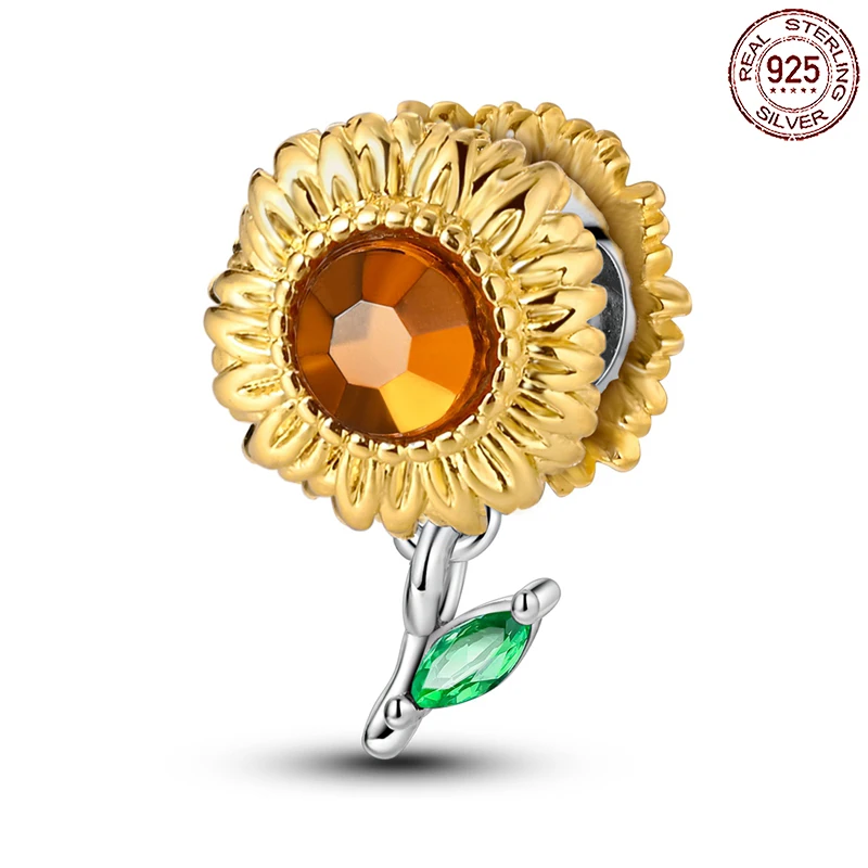 

925 Sterling Silver Plant Series Sunflower Beads Charm Fit Original Pandora Charms Bracelets Women DIY Jewelry Gift