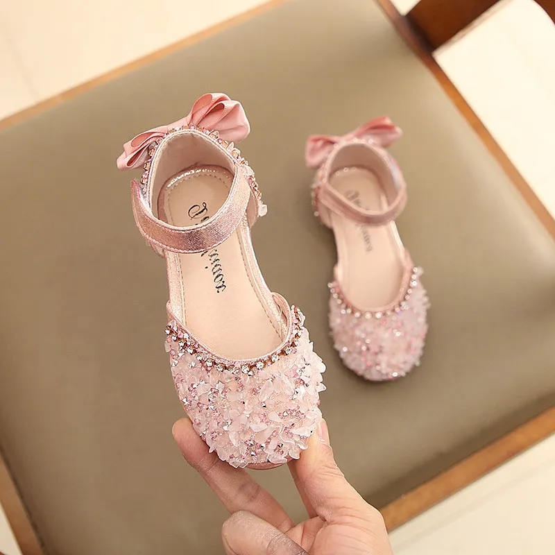 New Children Princess Shoes Baby Girls Flat Bling Leather Sandals Fashion Sequin Soft Kids Dance Party Sparkly Shoes