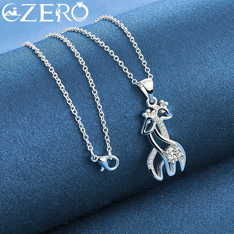 925 Sterling Silver 18-30 Inch Chain Giraffe Deer Zircon Pendant Necklace For Women Romantic Wedding Party Fashion Charm Jewelry