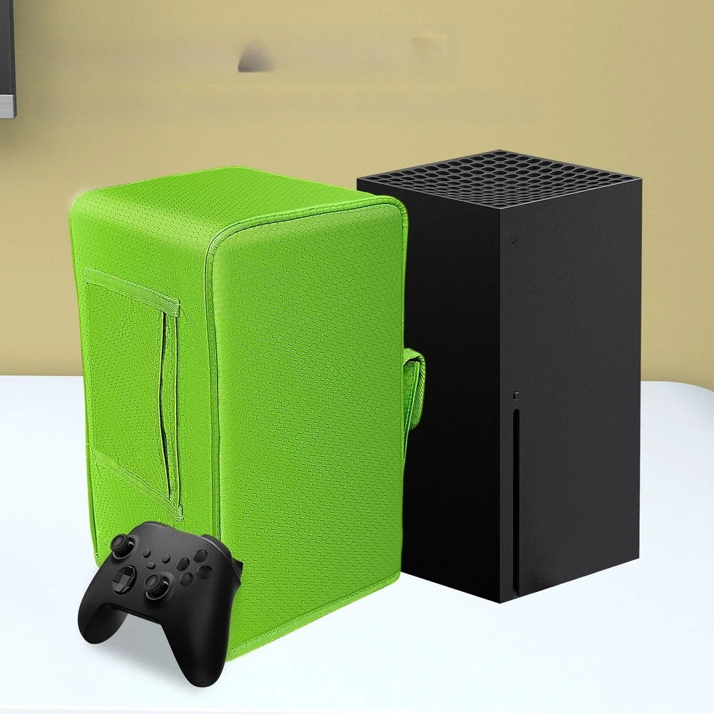 Green Waterproof Dust Cover With Side Pockets For XBOX Series X Console Wall Mount Storage Bag Gaming Accessories