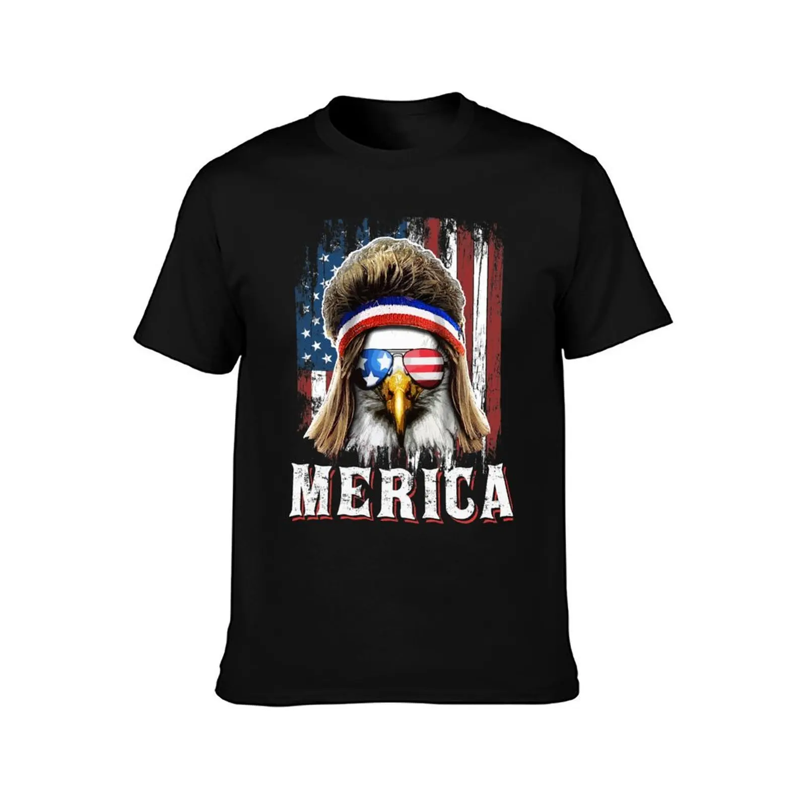 Patriotic Merica Eagle Mullet 4th of July T-Shirt Functional Casual Short Sleeve Tee