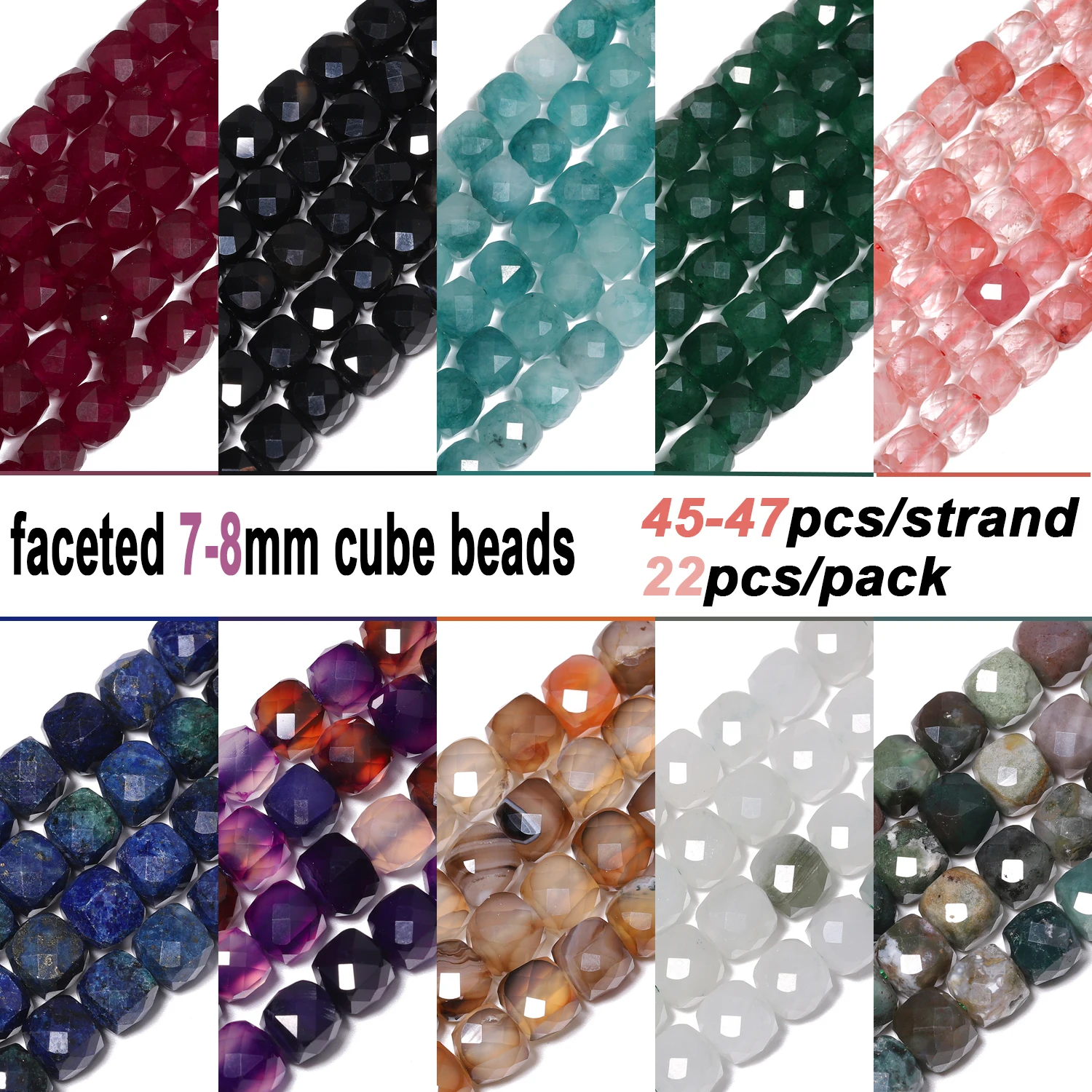 7-8mm Natural Stone Chalcedony Agate Lapis Lazuli Beads Faceted Cube Shape Beads for Jewelry Making Diy Beadings Accessories