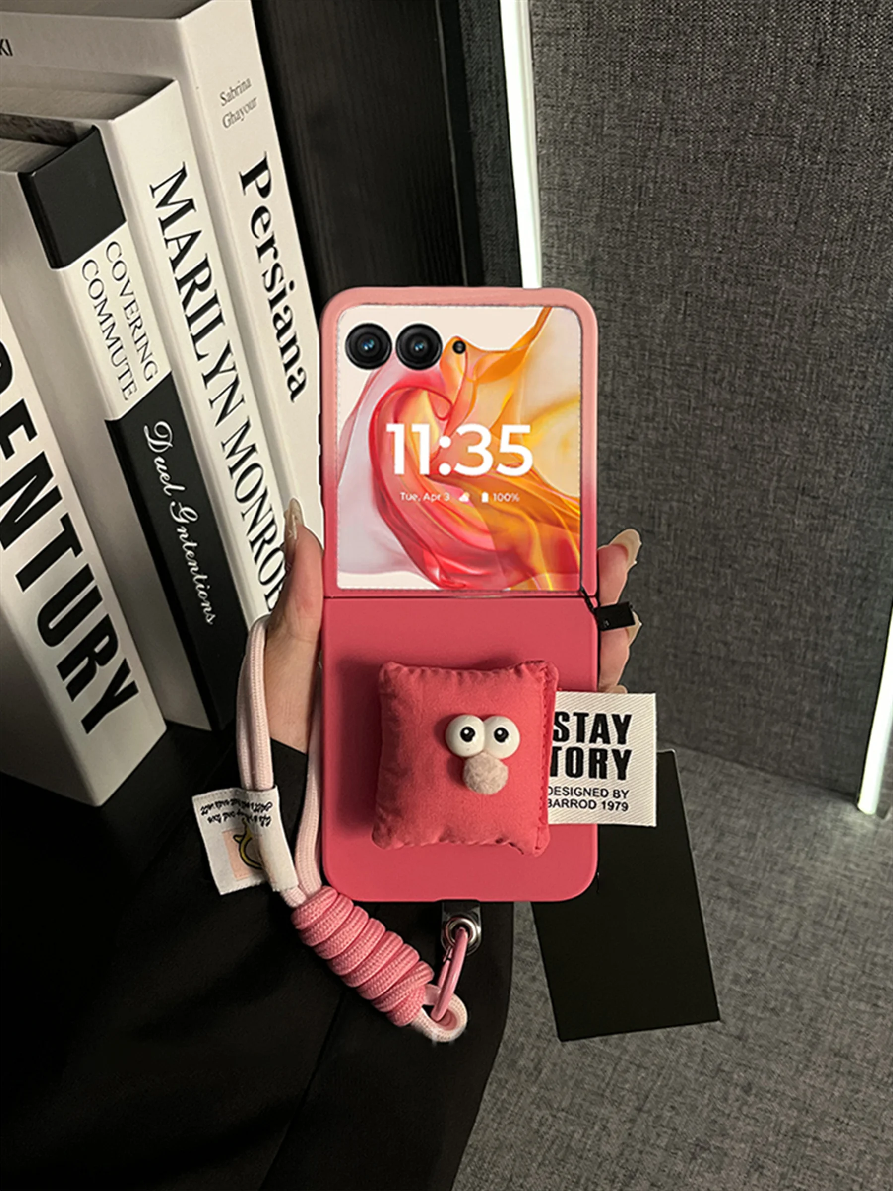 Cute Pillow Phone Case for Samsung Galaxy Z Flip 6 Zflip5 ZFlip4 ZFlip3 Gradual Change Pink Rose Red Hand Strap Shockproof Cover